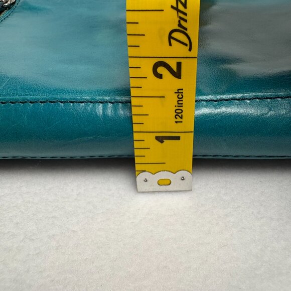 Kenneth Cole Reaction Teal-Colored Leather Shoulder Clutch Style Handbag - Picture 15 of 16